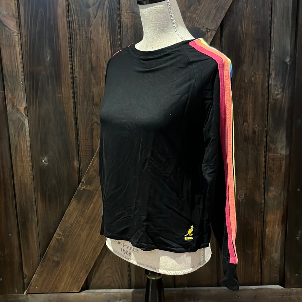Kangol black long sleeve with rainbow striped sleeves